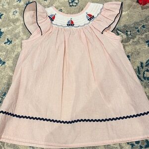Pink Striped Dress with Sailboat Embroidery